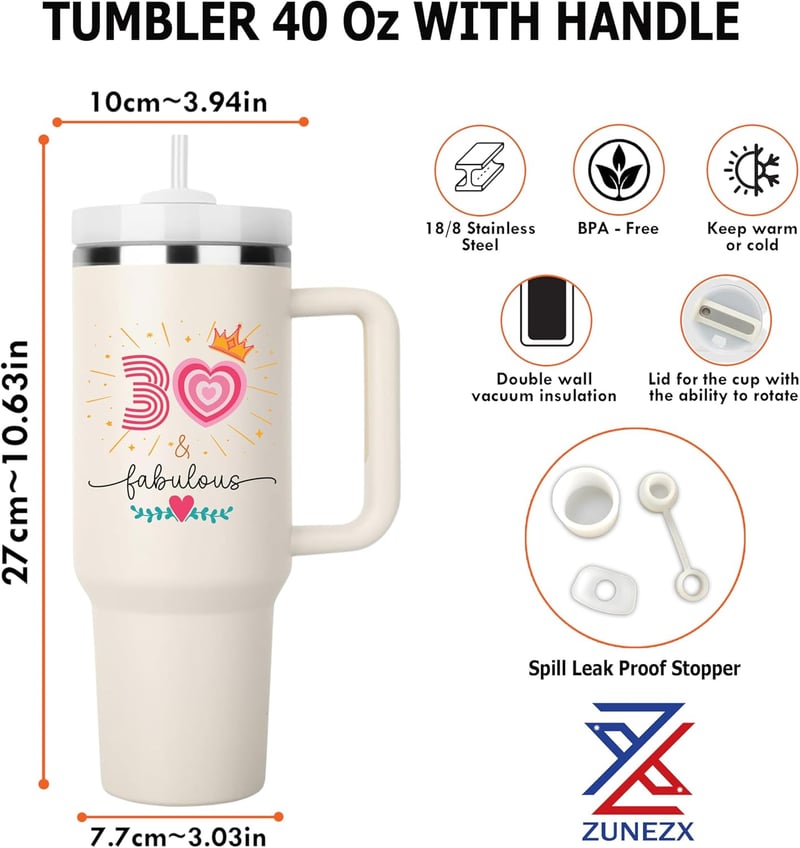 30th Birthday 40oz Tumbler Gift for Women