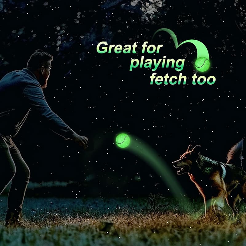 Glow-in-the-Dark Tennis Balls for Pets - 3 Pack with Mesh Bag