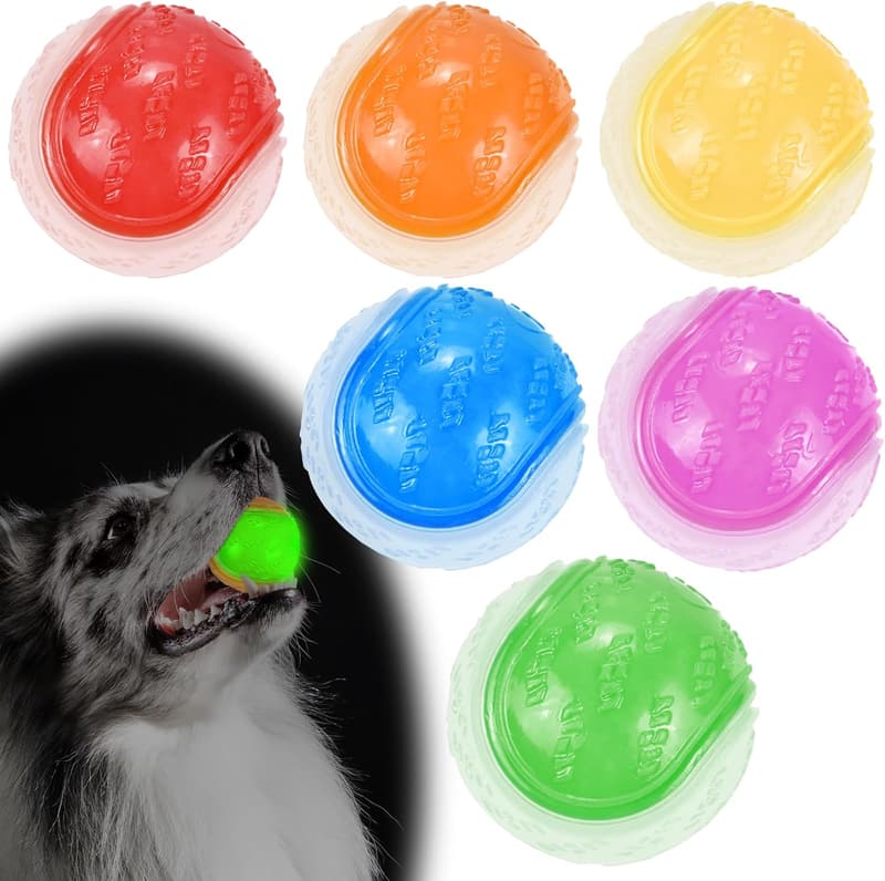 Squeaky Glow Rubber Dog Balls - 2.5” - Pack of 6