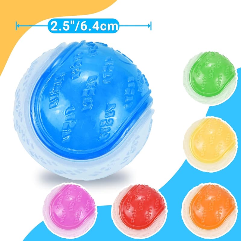 Squeaky Glow Rubber Dog Balls - 2.5” - Pack of 6