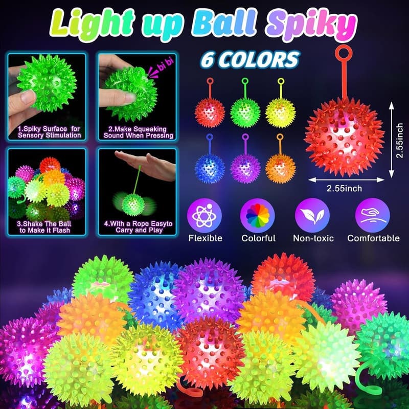LED Light-Up Bouncy Balls - 24PCS Glow in the Dark Toys