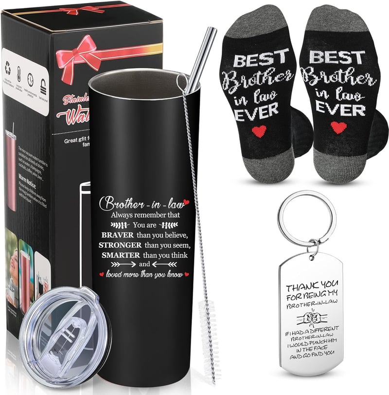 Brother-in-Law Christmas Gift Set: Tumbler, Keychain & Socks