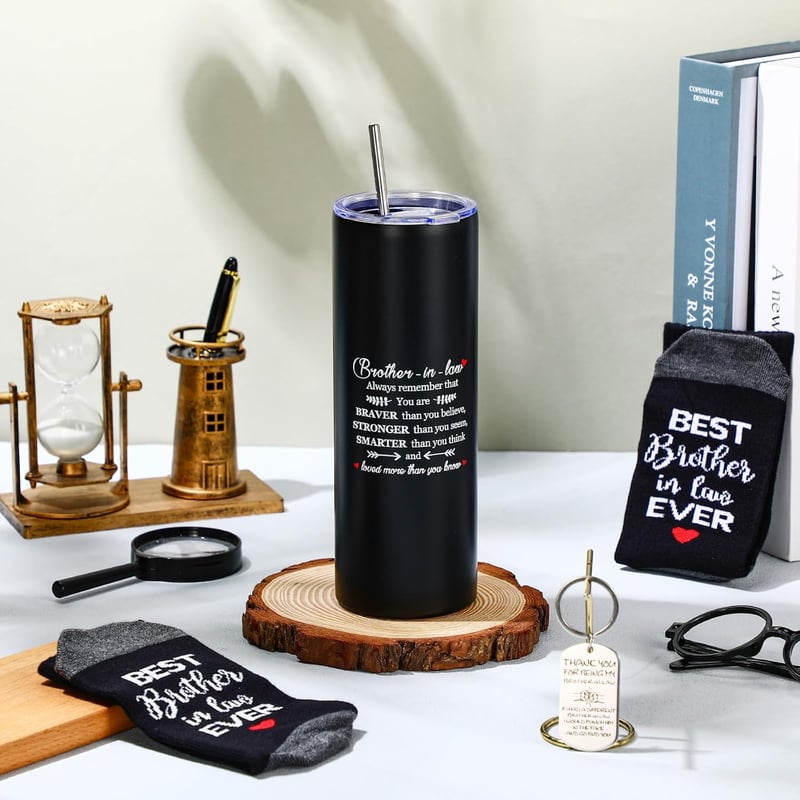 Brother-in-Law Christmas Gift Set: Tumbler, Keychain & Socks