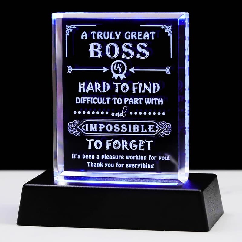 Boss Appreciation Crystal Keepsake Gift with LED Base