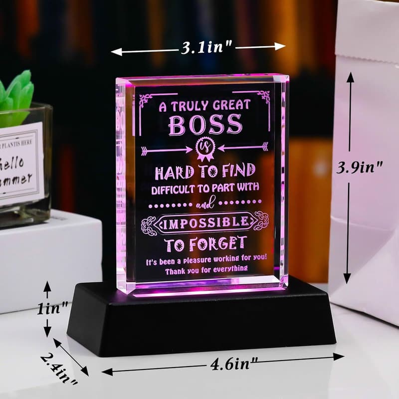 Boss Appreciation Crystal Keepsake Gift with LED Base