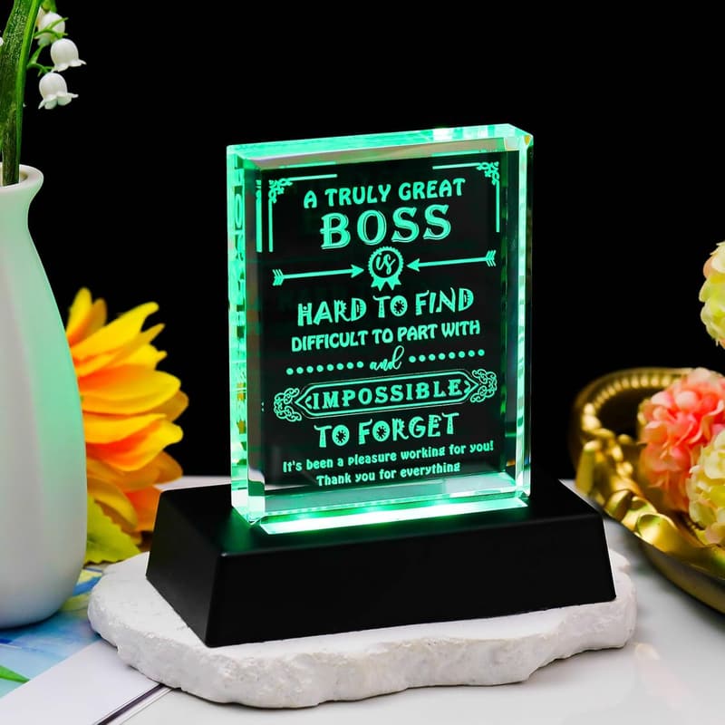 Boss Appreciation Crystal Keepsake Gift with LED Base