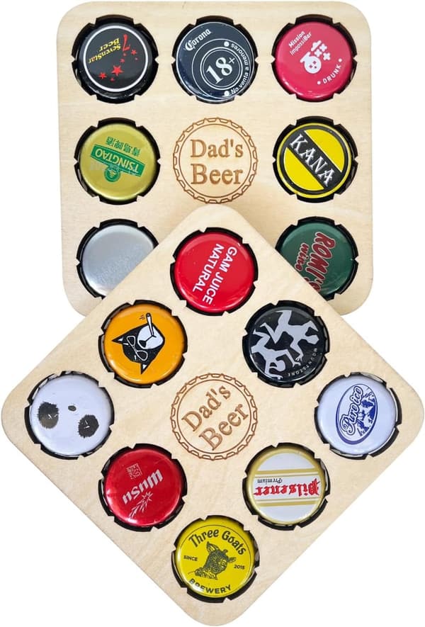 Beer Cap Holder Coasters for Dad - Wooden 2-Pack Gift Set