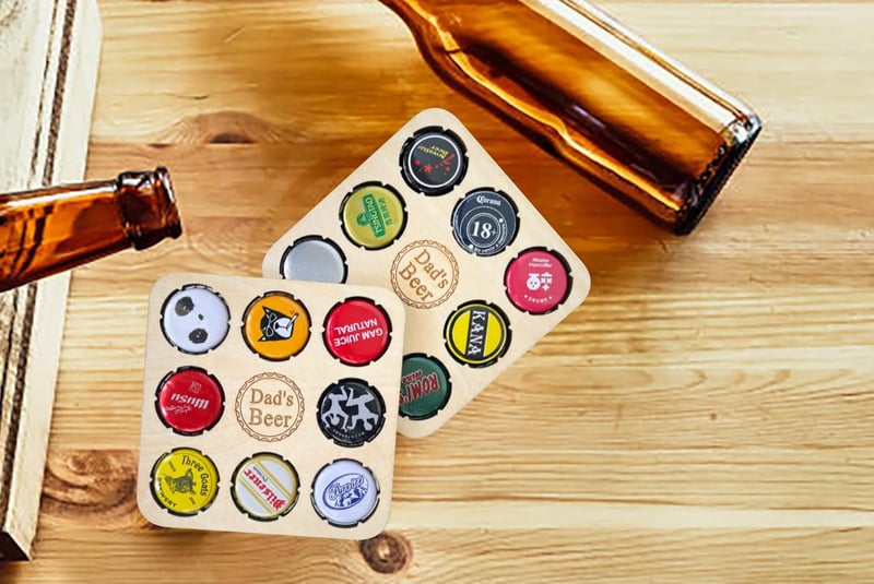 Beer Cap Holder Coasters for Dad - Wooden 2-Pack Gift Set