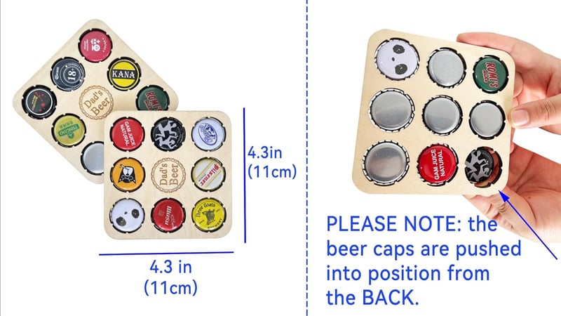 Beer Cap Holder Coasters for Dad - Wooden 2-Pack Gift Set