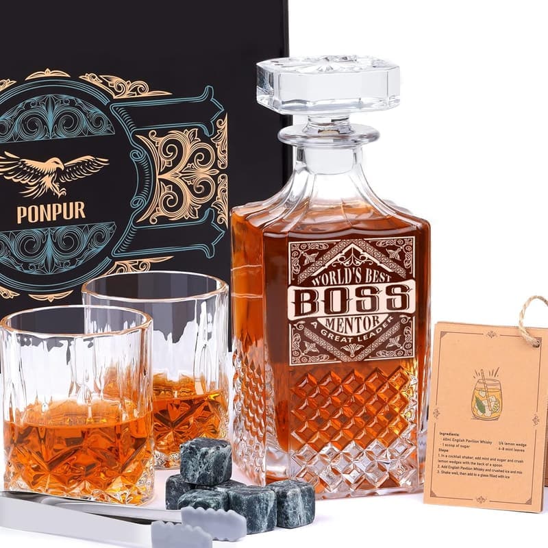 Decanter Set with Stones & Glasses - Perfect Boss Day Gift