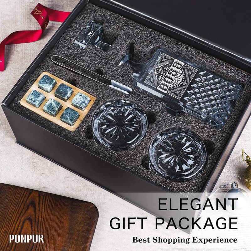 Decanter Set with Stones & Glasses - Perfect Boss Day Gift