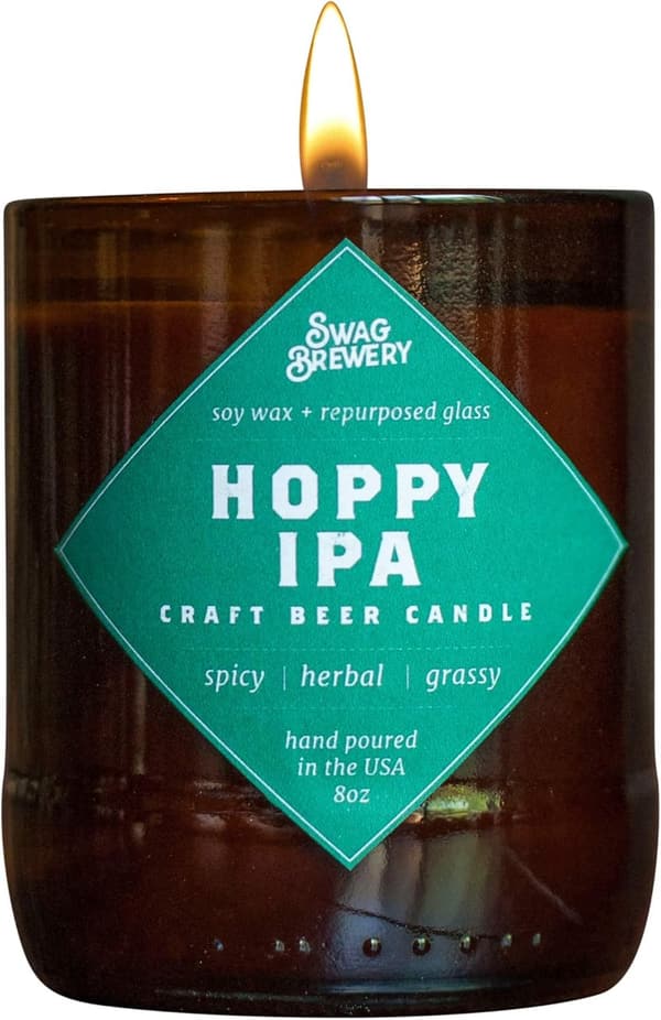 Hoppy IPA Beer Bottle Candle - Hand Poured Soy Wax Gift for Men