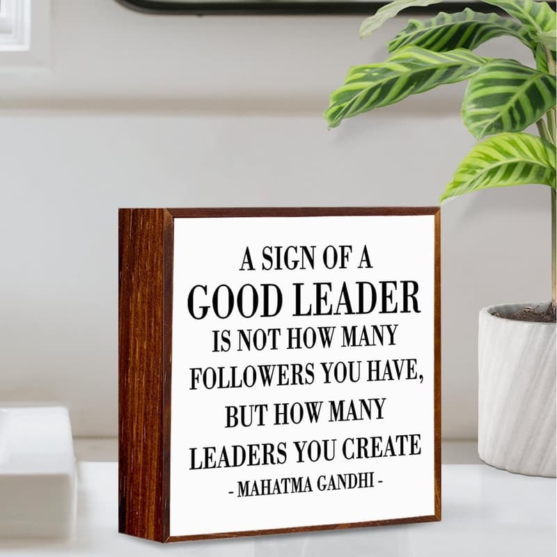 Inspirational Leadership Wooden Box Sign for Office Decor