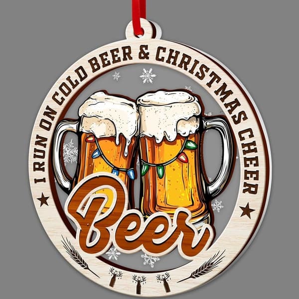 Beer Lover's Christmas Ornament - 2-Layer Wood & Acrylic 2024