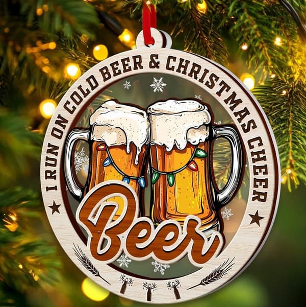 Beer Lover's Christmas Ornament - 2-Layer Wood & Acrylic 2024