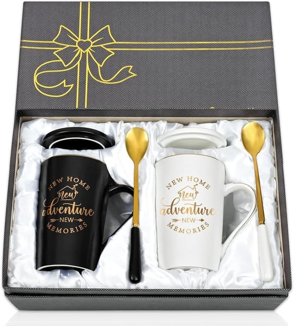 Housewarming Gift: New Adventure Coffee Mugs Set, 14 oz