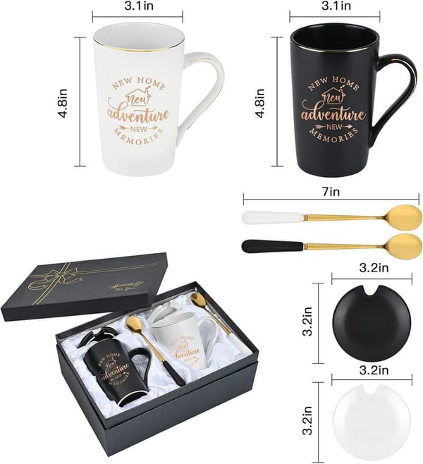 Housewarming Gift: New Adventure Coffee Mugs Set, 14 oz