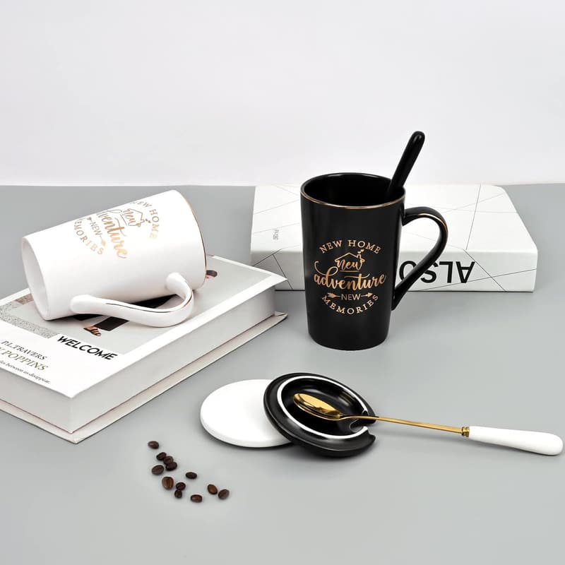 Housewarming Gift: New Adventure Coffee Mugs Set, 14 oz