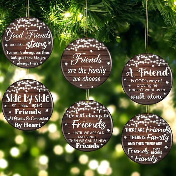 Christmas Friendship Ornaments Set for Women - 6 Ceramic Hangings