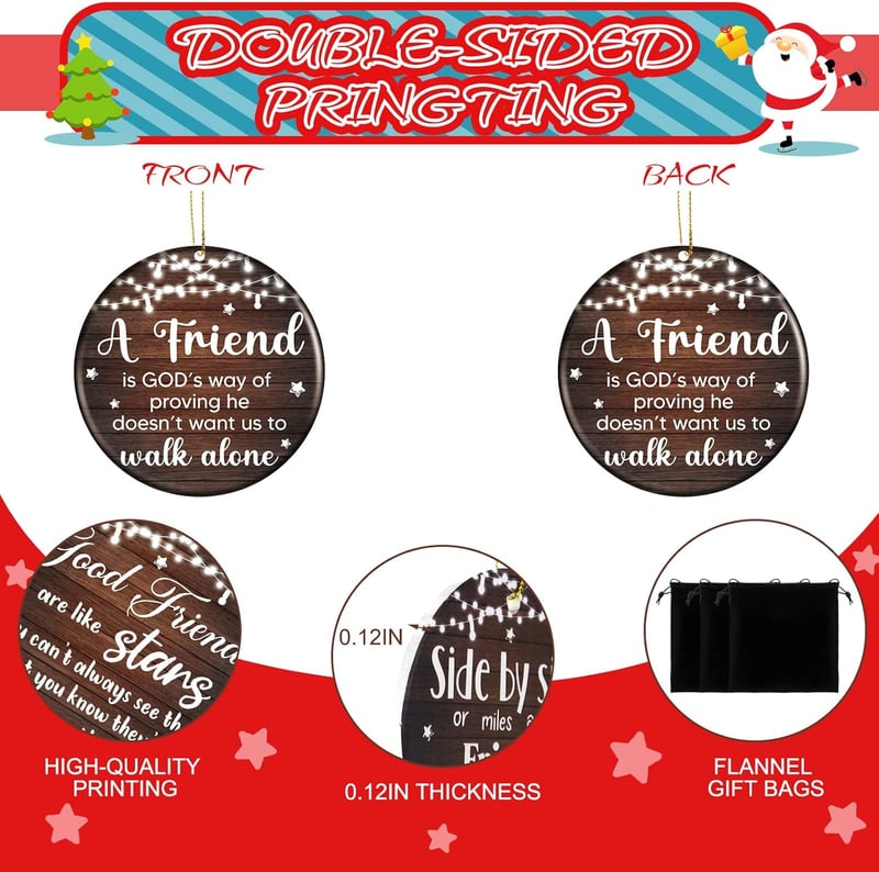 Christmas Friendship Ornaments Set for Women - 6 Ceramic Hangings