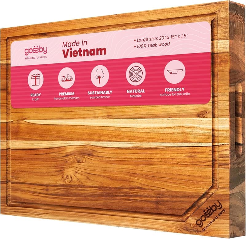 Large Teak Wood Cutting Board with Juice Groove – Kitchen Gift