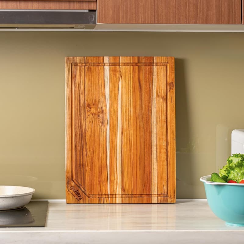 Large Teak Wood Cutting Board with Juice Groove – Kitchen Gift
