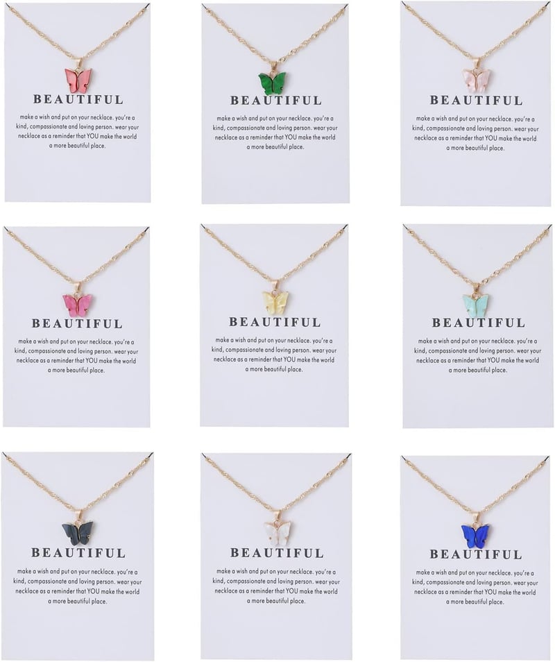 Colorful Butterfly Pendant Necklace Set for Women