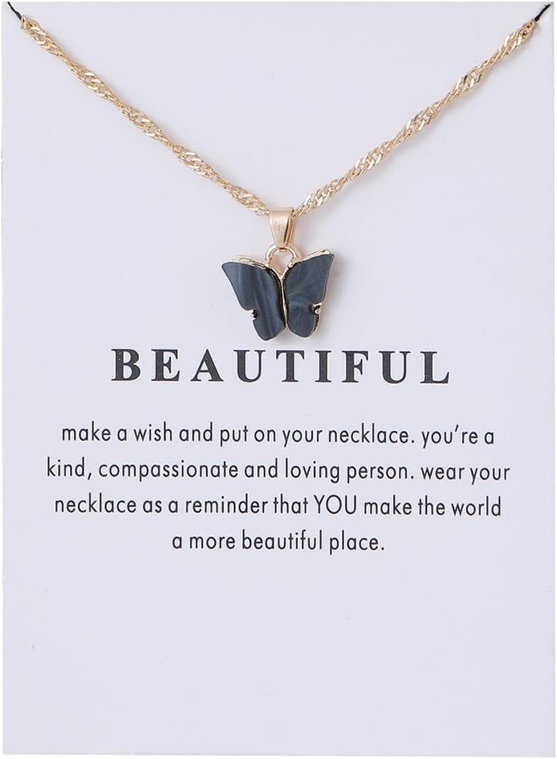 Colorful Butterfly Pendant Necklace Set for Women
