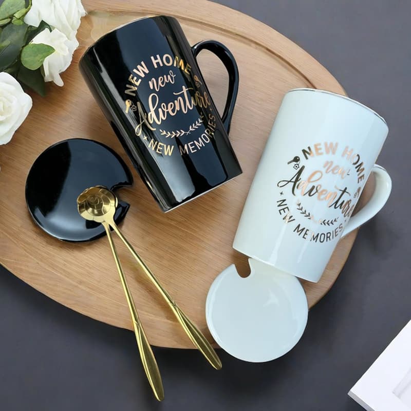 Housewarming Coffee Mug - 14oz Black & White for Couples