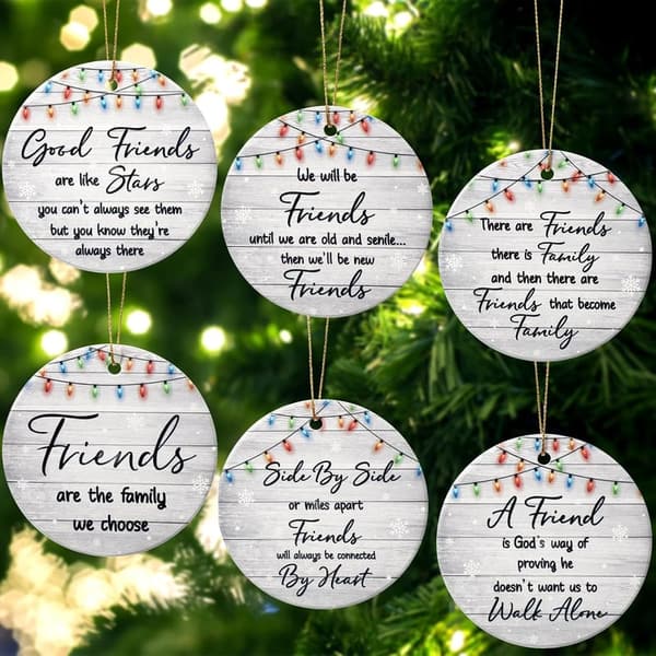 Christmas Friendship Ornaments - 6 Ceramic Tree Decor for Women