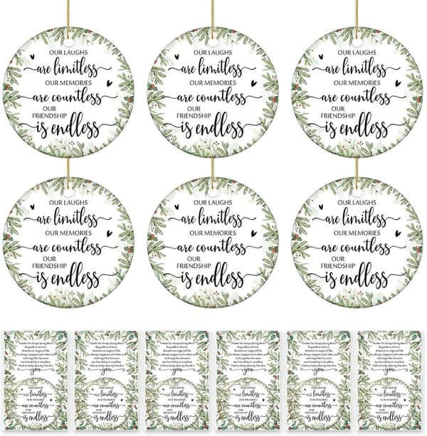 Christmas Friendship Ornaments - Round Ceramic Set with Cards