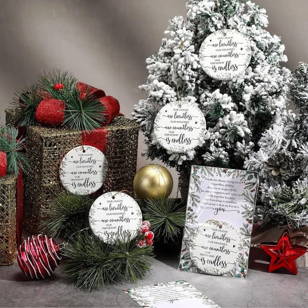 Christmas Friendship Ornaments - Round Ceramic Set with Cards