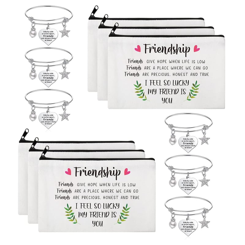Friendship Gifts: 12-Piece Makeup Bag & Bangle Set for Women