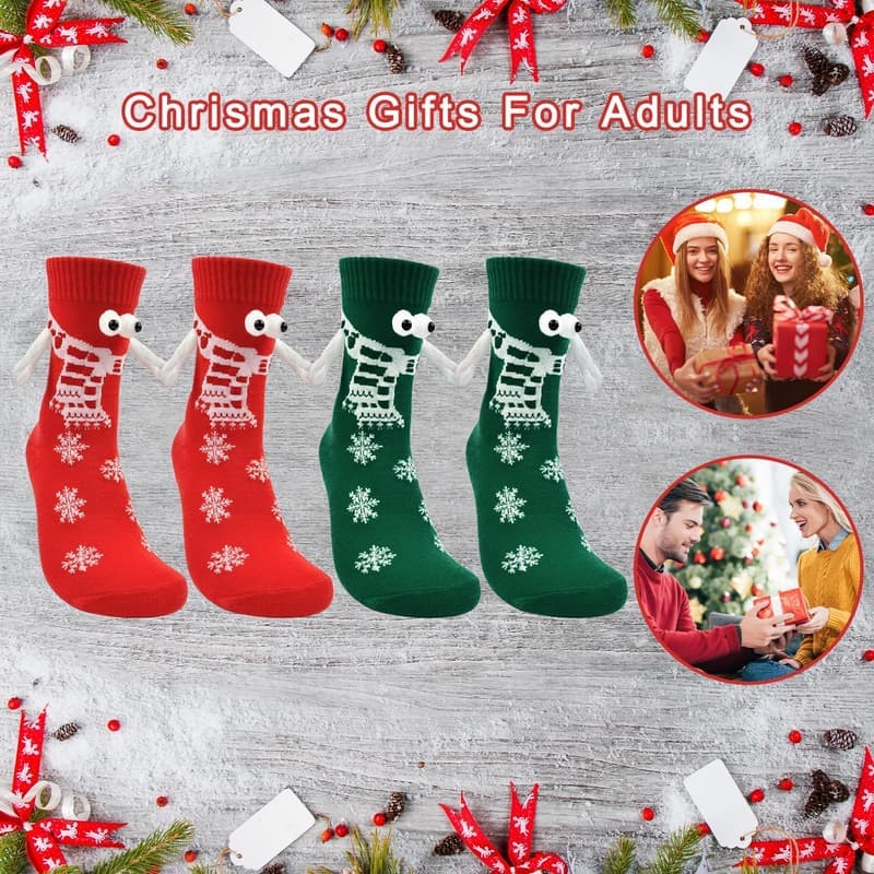 Funny Christmas Magnetic Socks for Couples - 2 Pairs Gag Gift