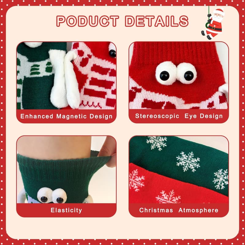 Funny Christmas Magnetic Socks for Couples - 2 Pairs Gag Gift