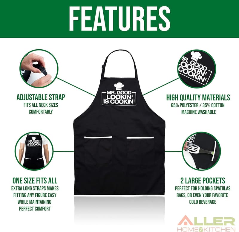 Funny Chef Apron for Men with 2 Large Pockets