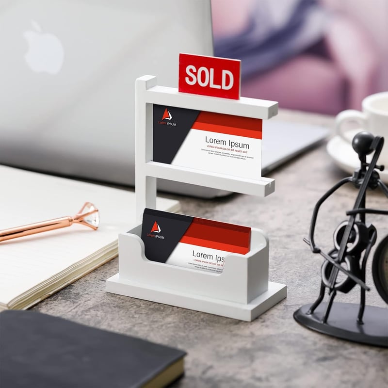 Rustic Wooden Business Card Holder for Real Estate Agents