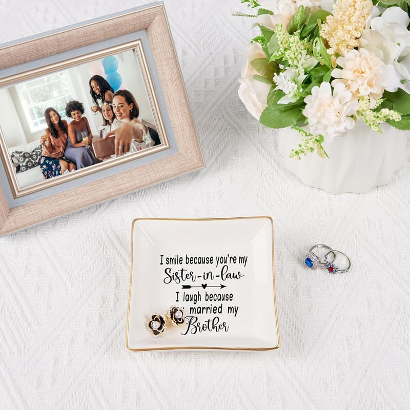 Sister-in-Law Birthday Gift: White Ring Dish with Quote