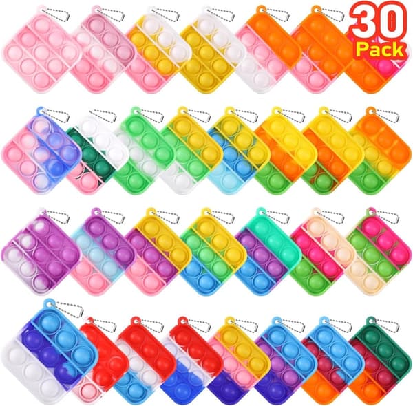 Kids' Birthday Party Favors - 30 Mini Pop Fidget Keychains