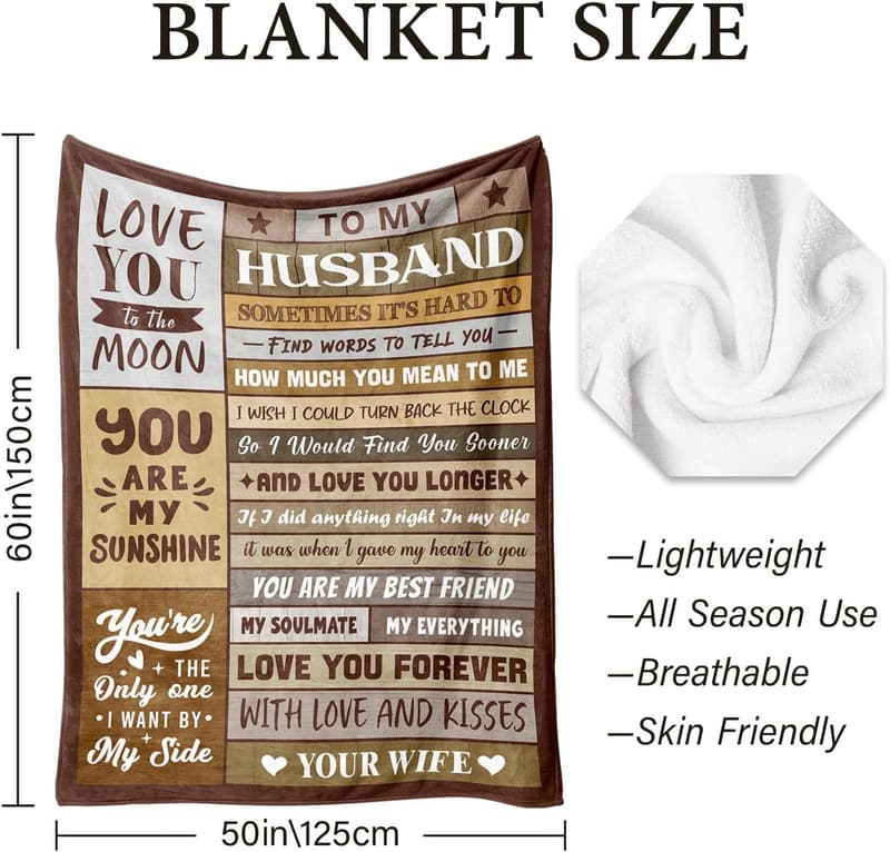 Anniversary Throw Blanket Gift for Husband, 50