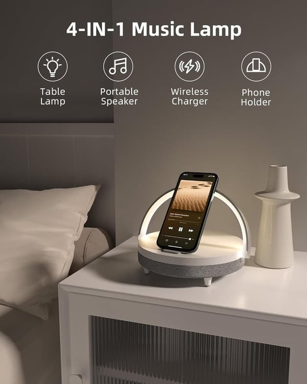 4-in-1 Dimmable LED Music Table Lamp with Wireless Charger