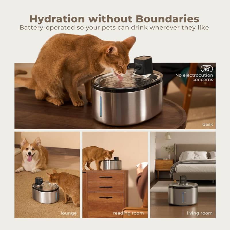 Battery-Operated Stainless Steel Cat & Dog Water Fountain
