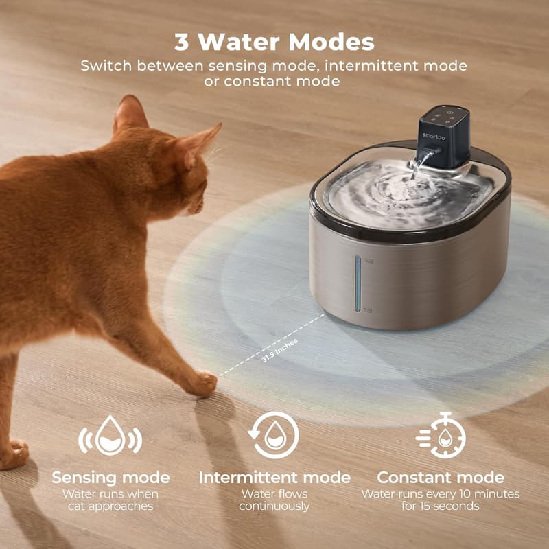 Battery-Operated Stainless Steel Cat & Dog Water Fountain
