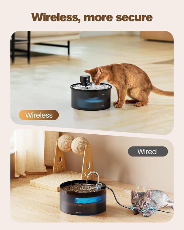 Cordless Stainless Steel Cat Water Fountain with Motion Sensor
