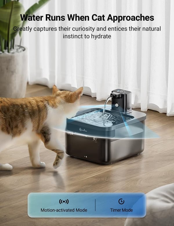 Cordless Cat Water Fountain - 84oz, Battery Operated, BPA-Free