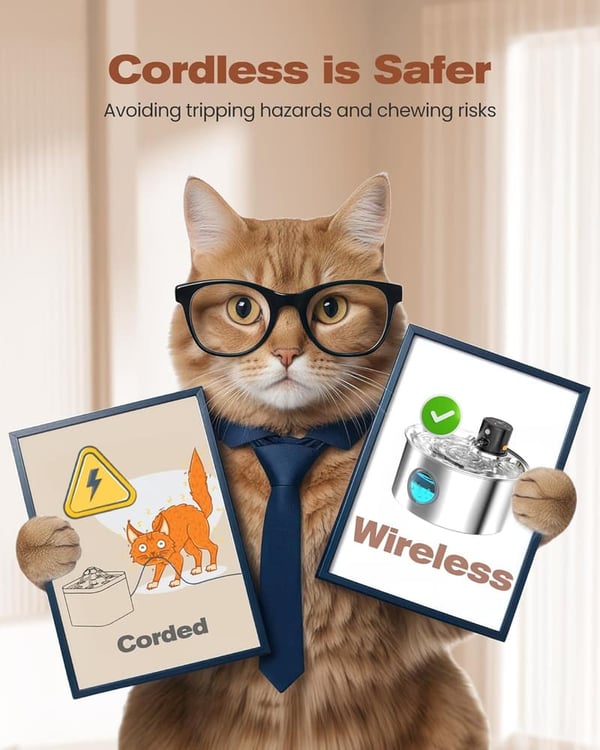 Wireless Cat Water Fountain - Rechargeable Stainless Steel 3.2L