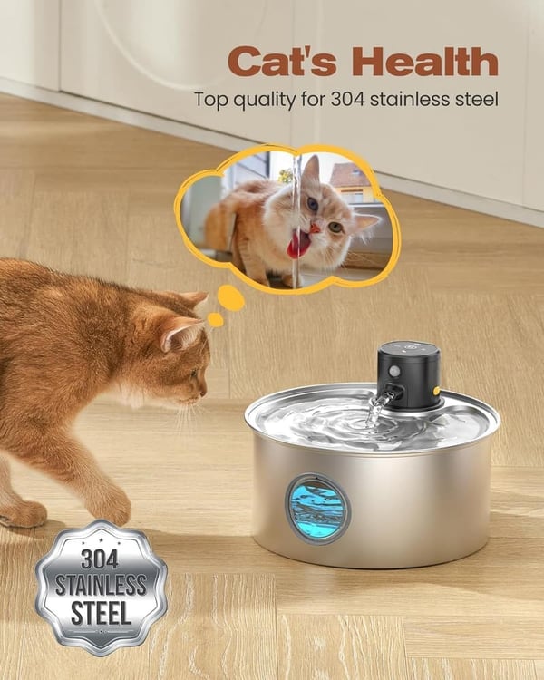 Wireless Cat Water Fountain - Rechargeable Stainless Steel 3.2L