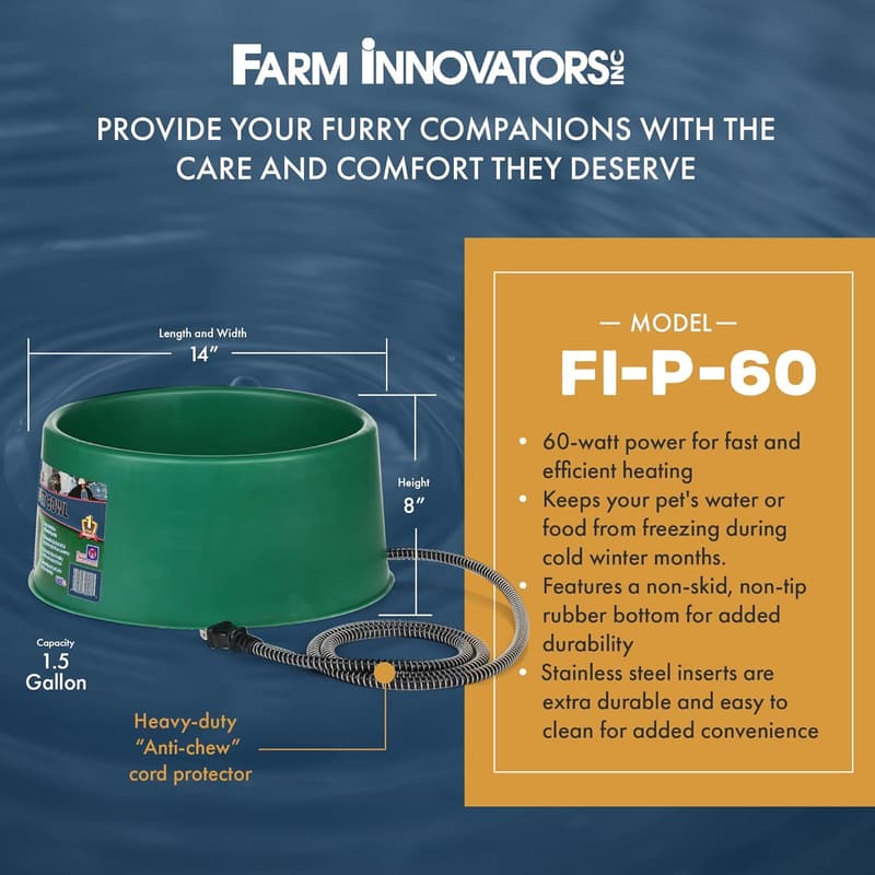 Heated Pet Water Bowl for Dogs & Cats - 1.5 Gal, Anti-Chew Cord