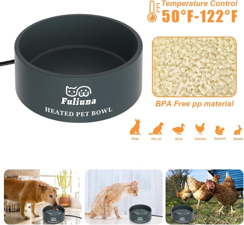 Heated Outdoor Water Bowl for Pets - 0.85 Gal, Chew-Resistant Cord