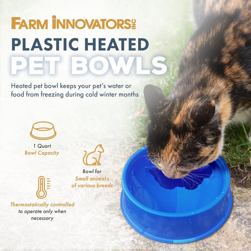 Heated Pet Bowl - 1 Quart, Anti-Chew Cord, 25 Watts - Blue